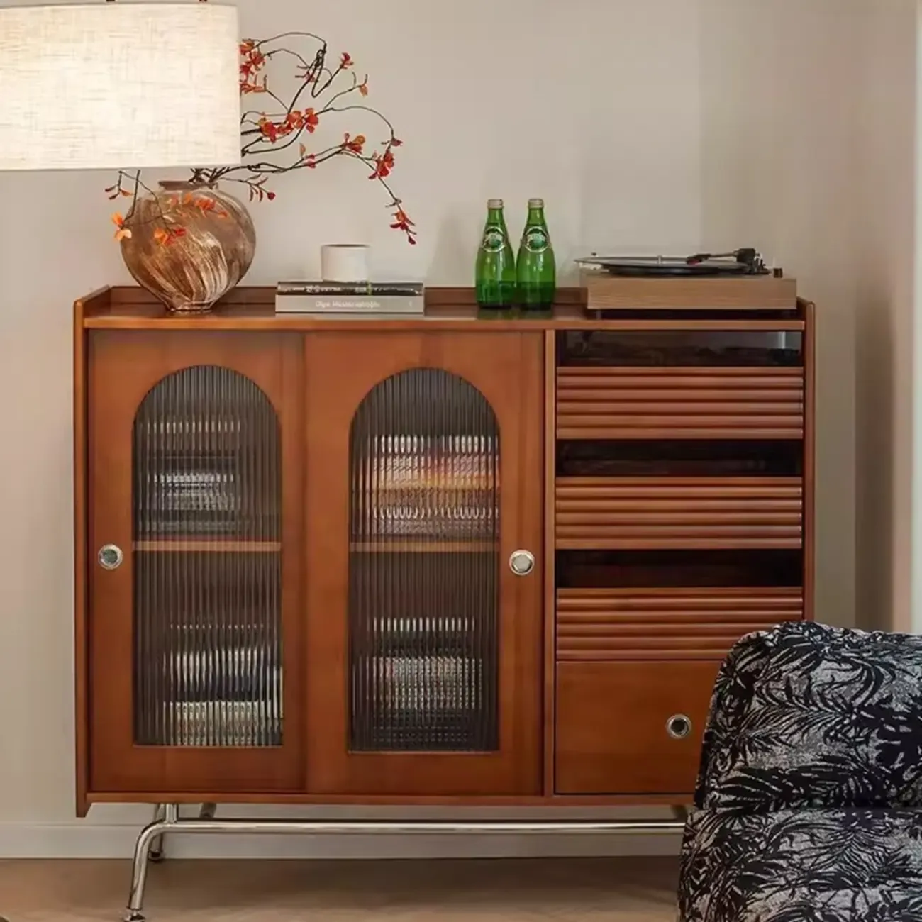 Scandinavian Brown Wooden Buffet Table with Storage Image - 2