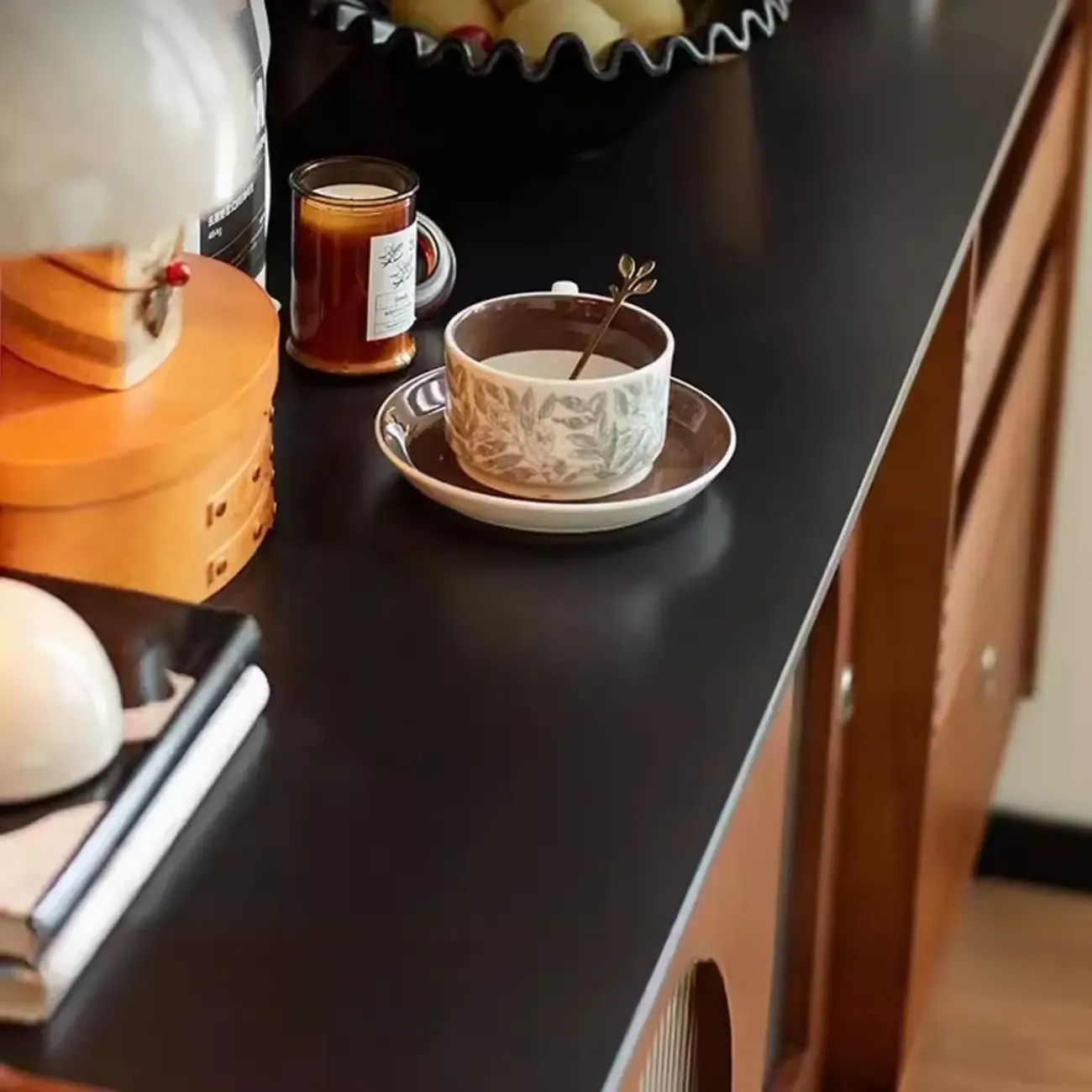 Scandinavian Brown Wooden Buffet Table with Storage Image - 3