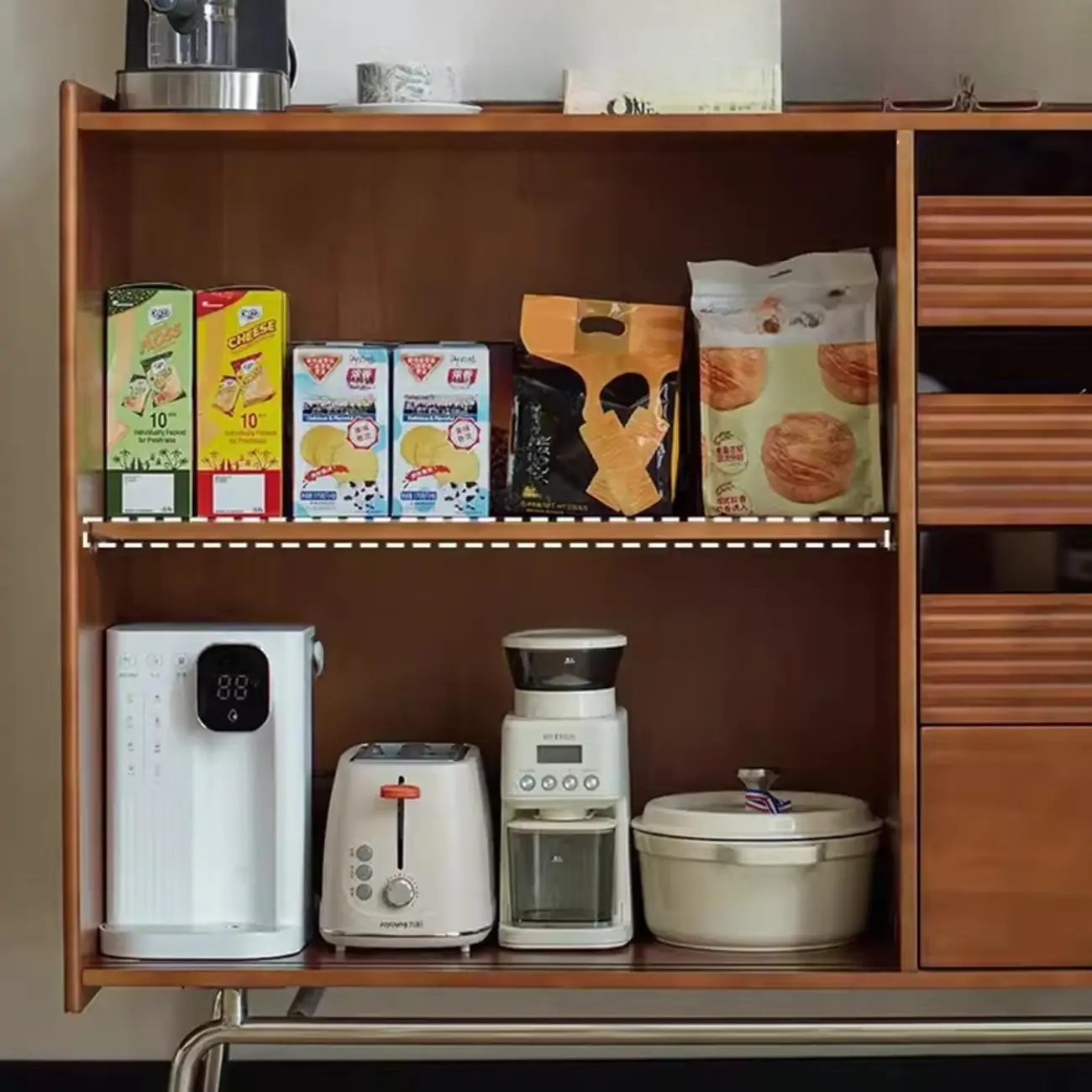 Scandinavian Brown Wooden Buffet Table with Storage Image - 4 | homeyfad