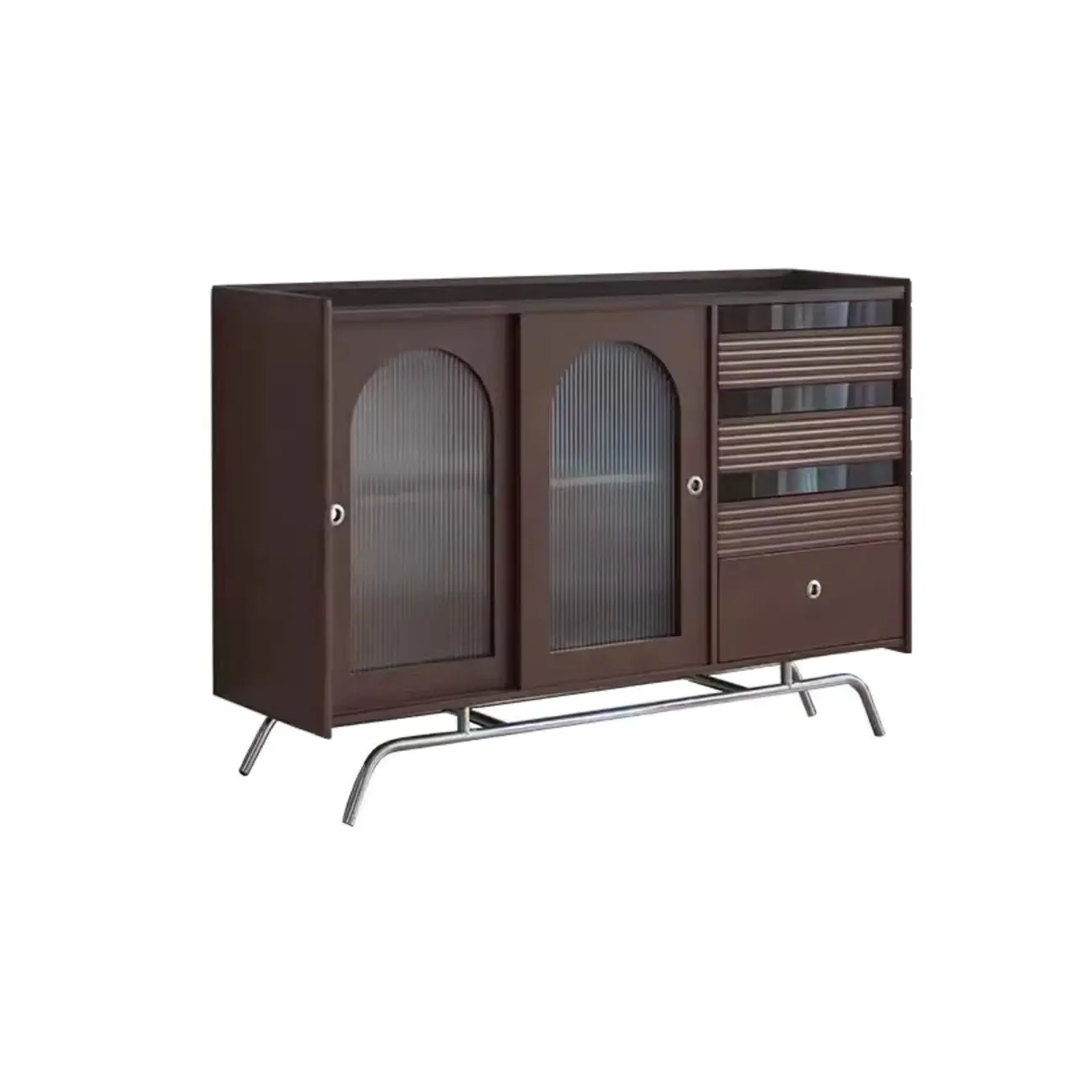 Scandinavian Brown Wooden Buffet Table with Storage Image - 5 | homeyfad