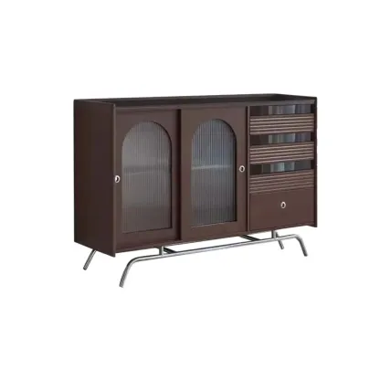 Scandinavian Brown Wooden Buffet Table with Storage Image - 5