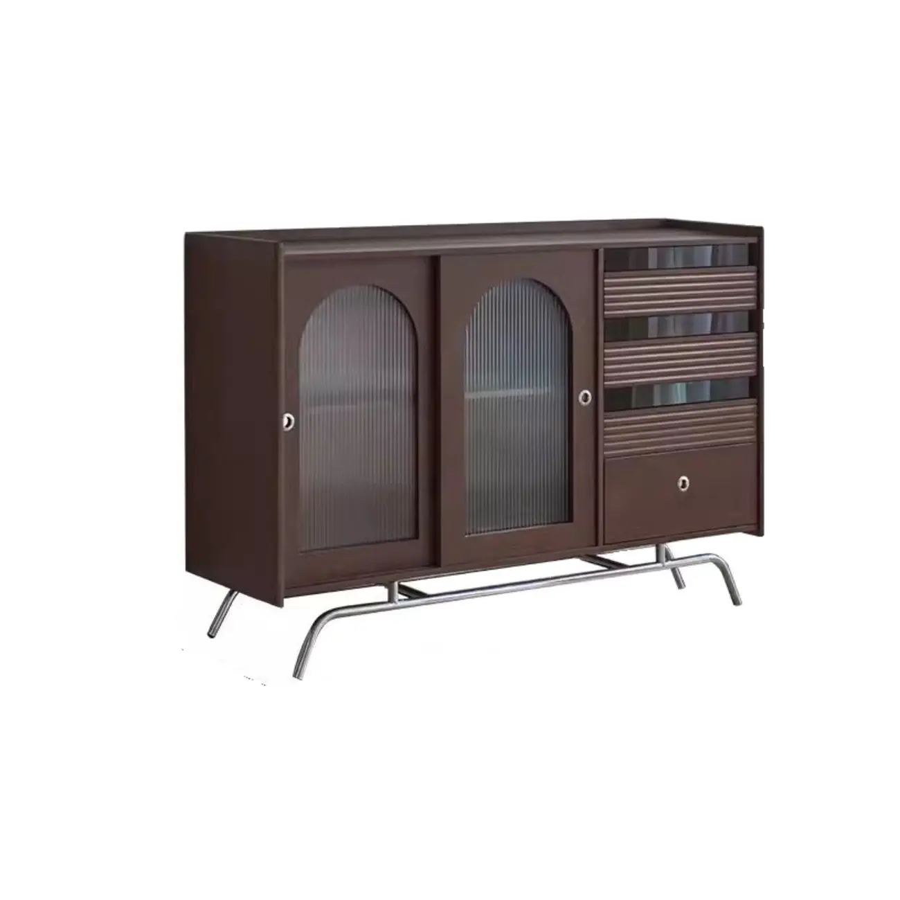 Scandinavian Brown Wooden Buffet Table with Storage Image - 6 | homeyfad