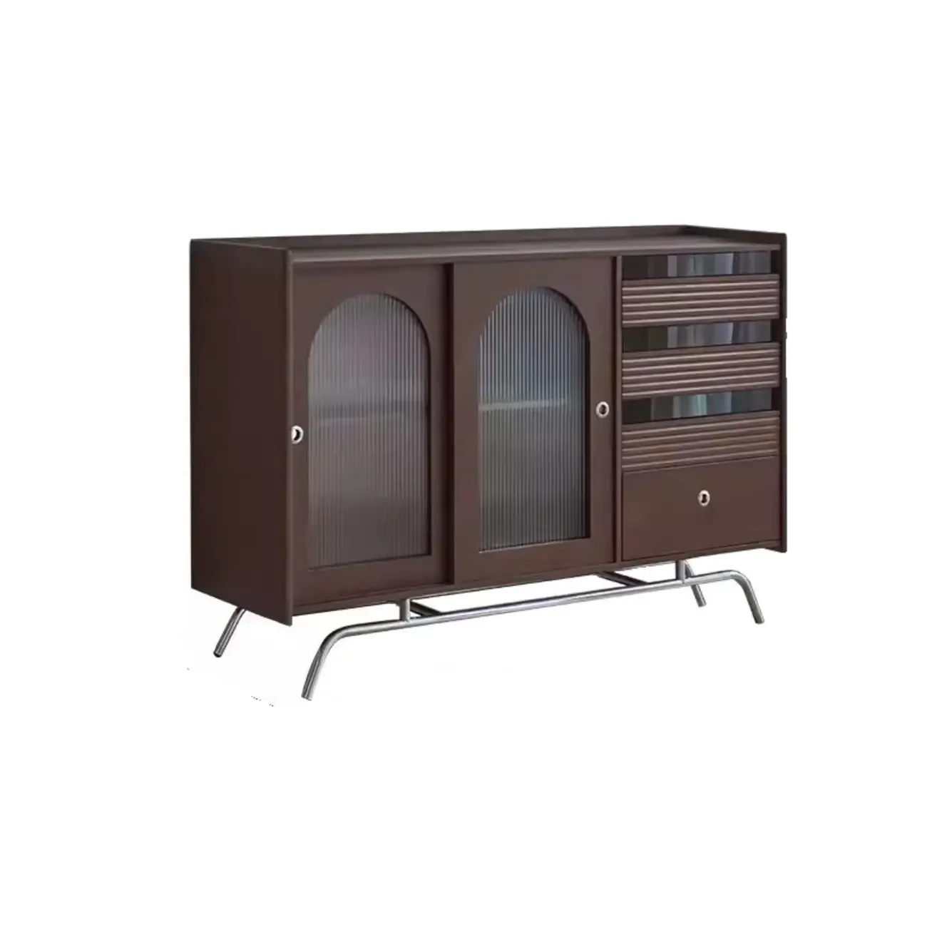 Scandinavian Brown Wooden Buffet Table with Storage Image - 6