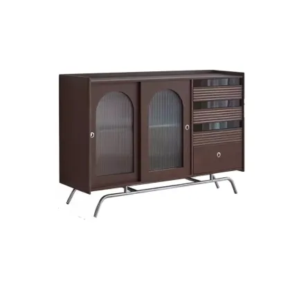 Scandinavian Brown Wooden Buffet Table with Storage Image - 6