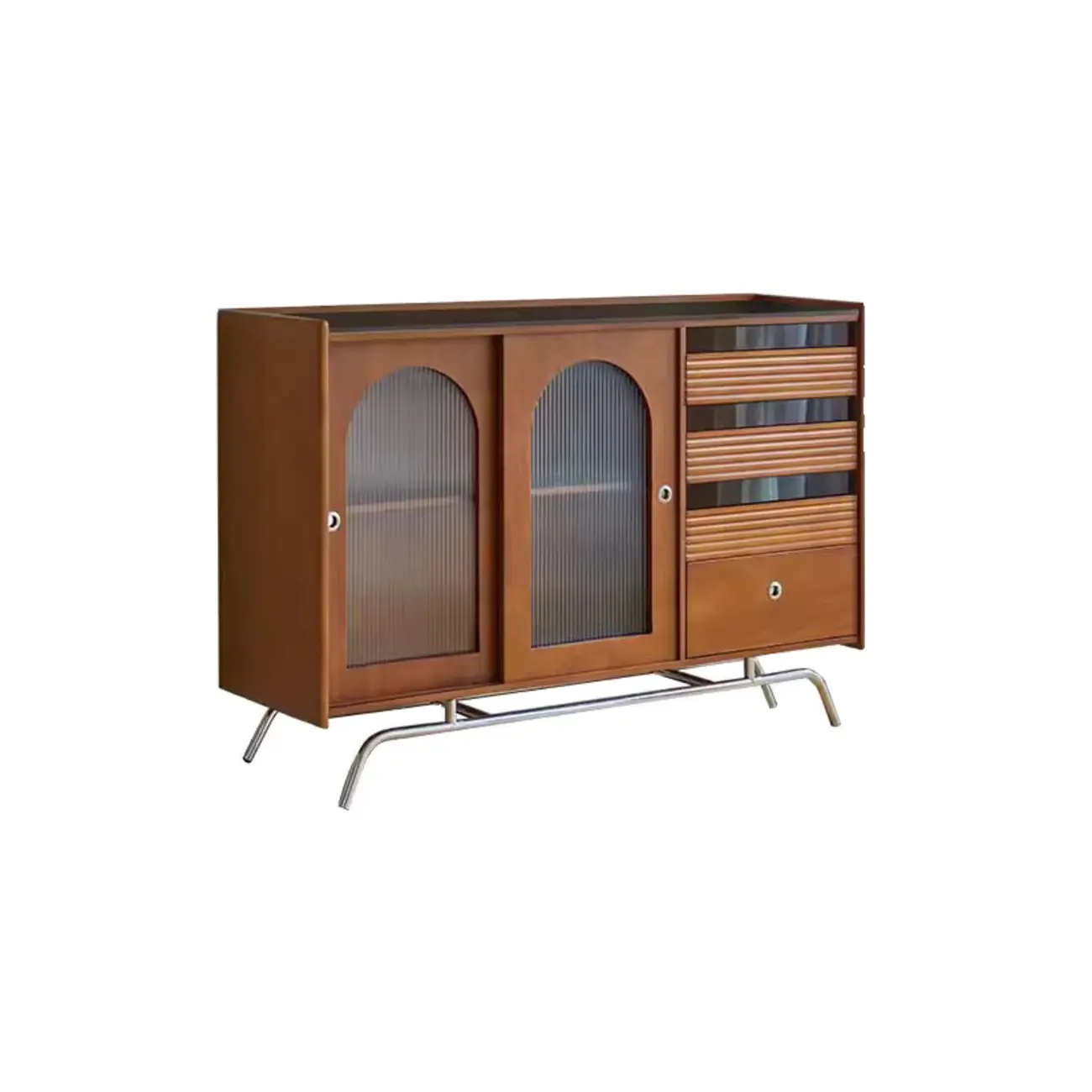 Scandinavian Brown Wooden Buffet Table with Storage Image - 8 | homeyfad