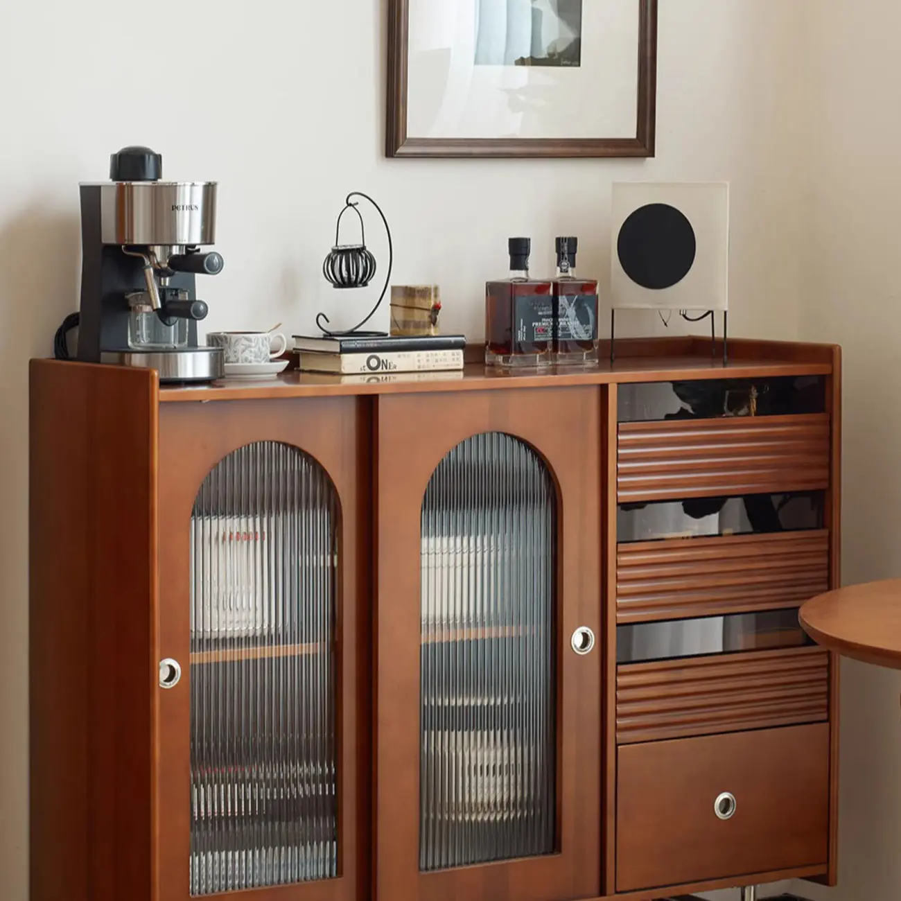 Scandinavian Brown Wooden Buffet Table with Storage Image - 9 | homeyfad