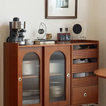 Scandinavian Brown Wooden Buffet Table with Storage Image - 9