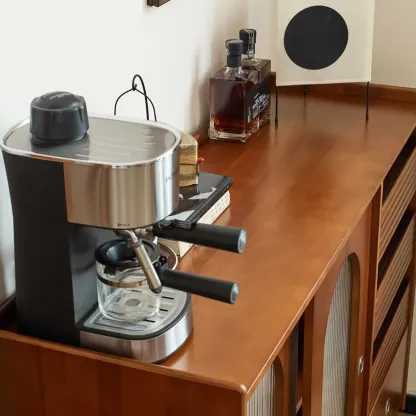 Scandinavian Brown Wooden Buffet Table with Storage Image - 10