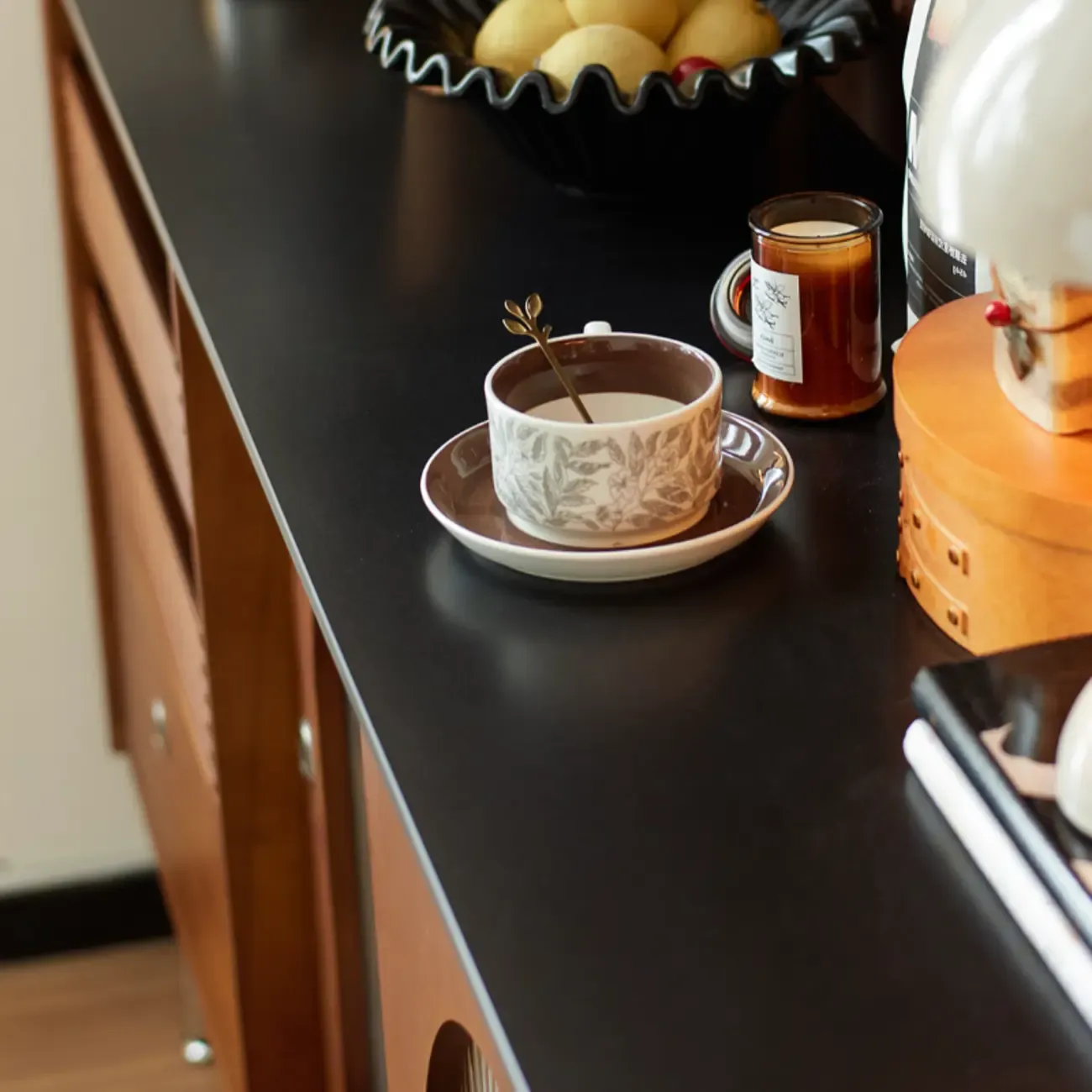 Scandinavian Brown Wooden Buffet Table with Storage Image - 11