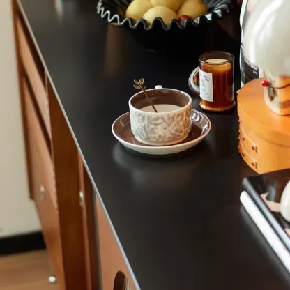 Scandinavian Brown Wooden Buffet Table with Storage Image - 11