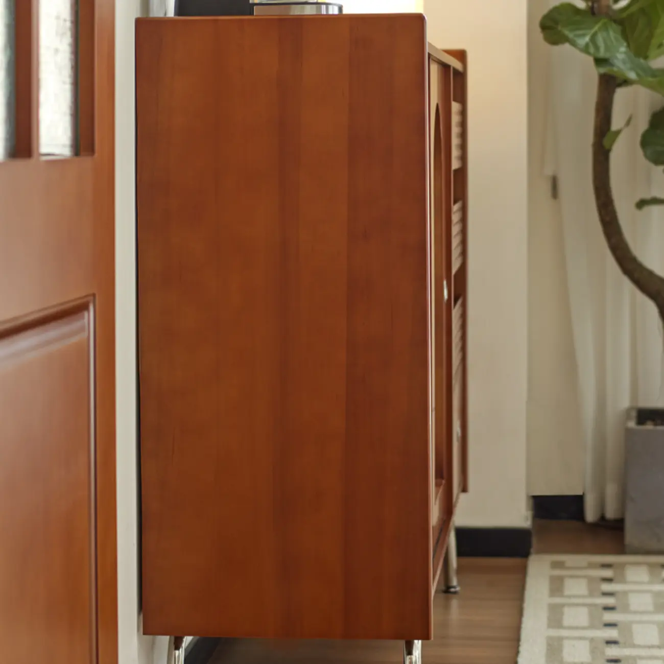 Scandinavian Brown Wooden Buffet Table with Storage Image - 13 | homeyfad