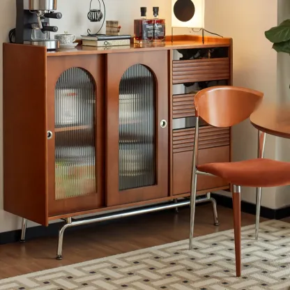 Scandinavian Brown Wooden Buffet Table with Storage Image - 14