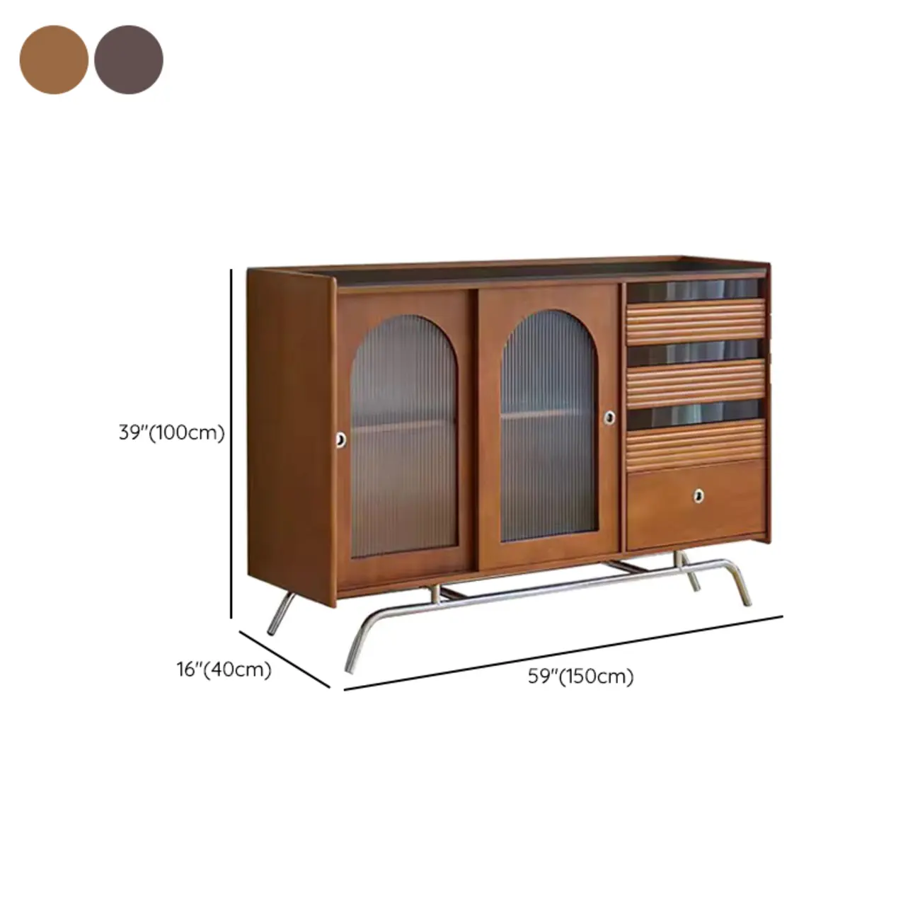 Scandinavian Brown Wooden Buffet Table with Storage Image - 18 | homeyfad