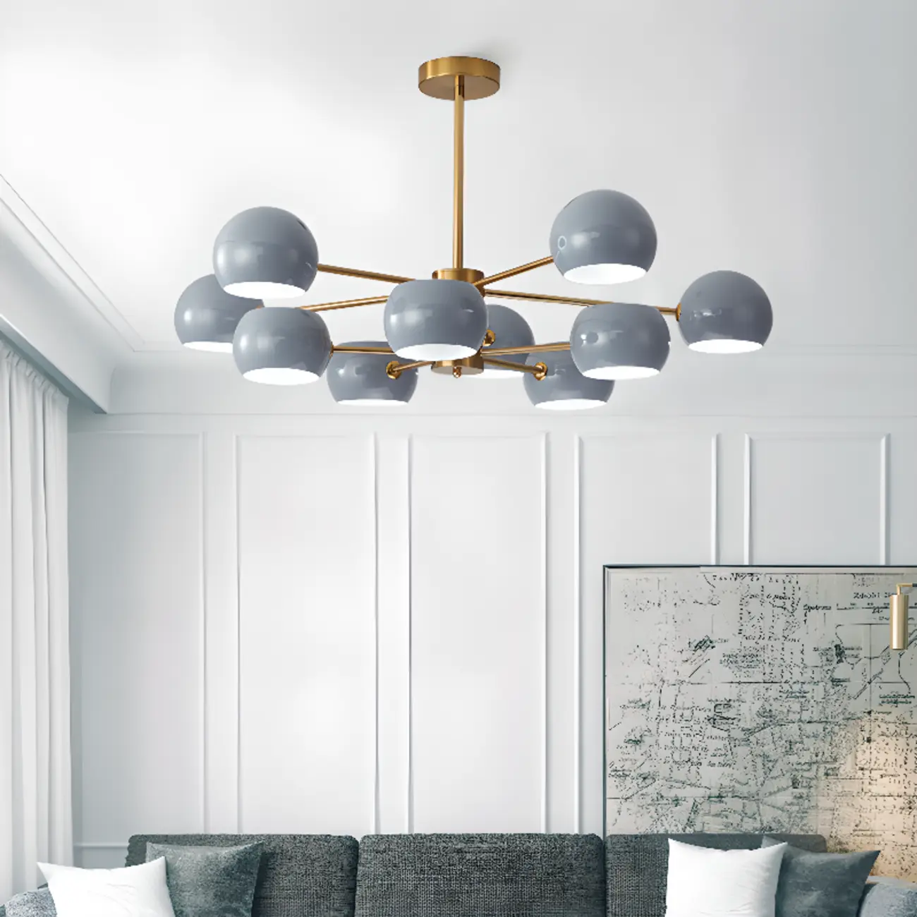 Modern Minimalist Metal Chandelier with Spherical Lampsahde Image - 1 | homeyfad