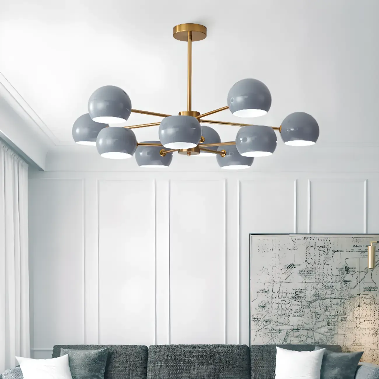 Modern Minimalist Metal Chandelier with Spherical Lampsahde Image - 1