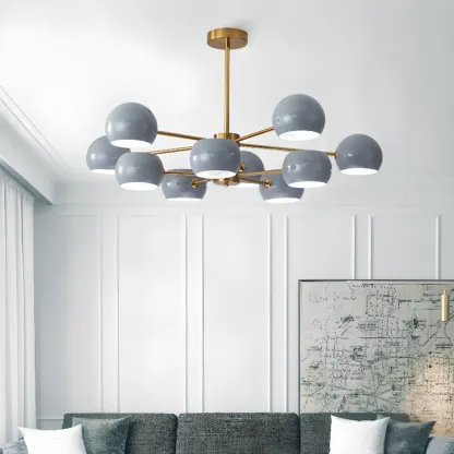 Modern Minimalist Metal Chandelier with Spherical Lampsahde Image - 1