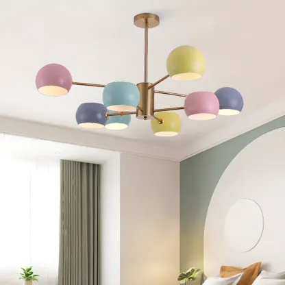 Modern Minimalist Metal Chandelier with Spherical Lampsahde Image - 2