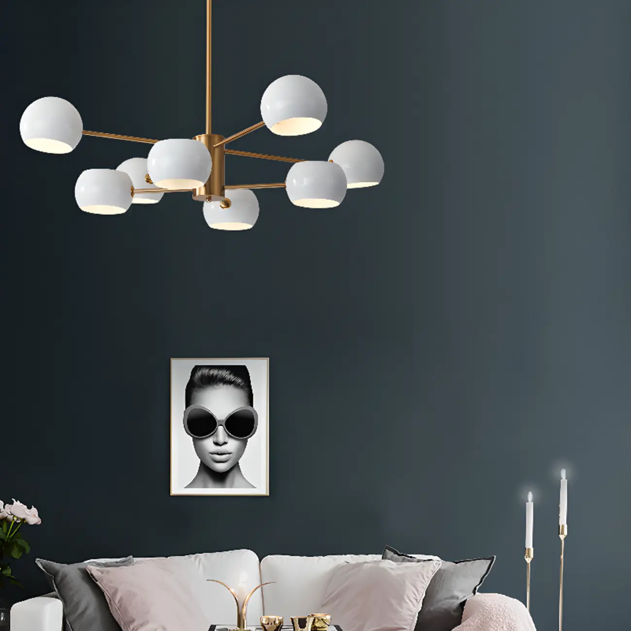 Modern Minimalist Metal Chandelier with Spherical Lampsahde Image - 3 | homeyfad
