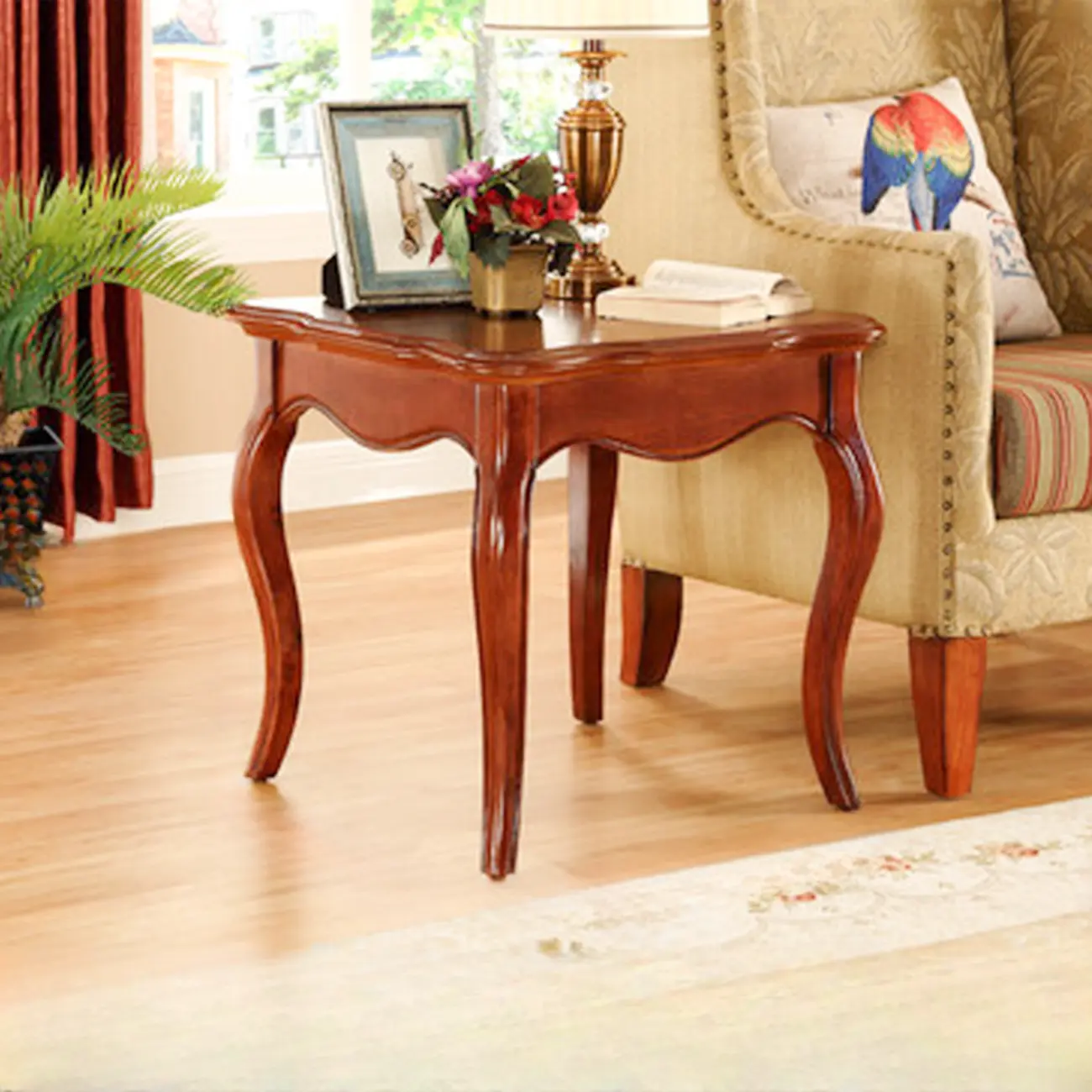 Square Brown Wood End Table for Living Room with Storage Image - 2 | homeyfad