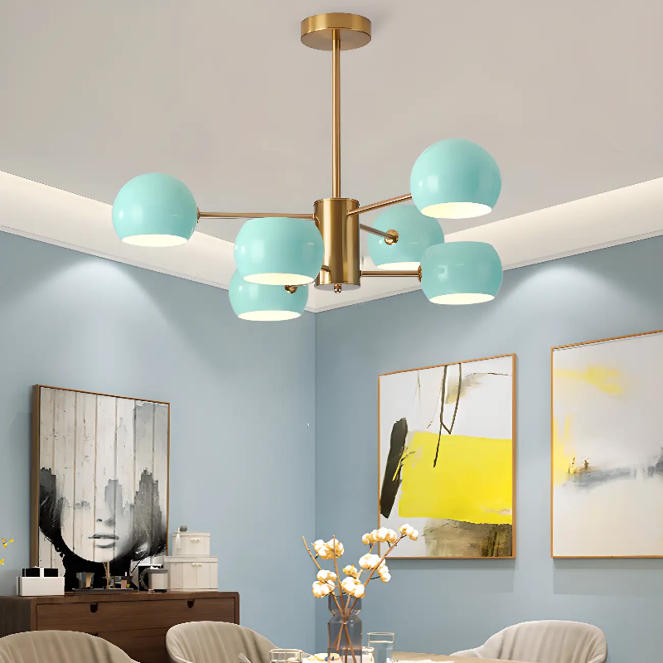 Modern Minimalist Metal Chandelier with Spherical Lampsahde Image - 4 | homeyfad