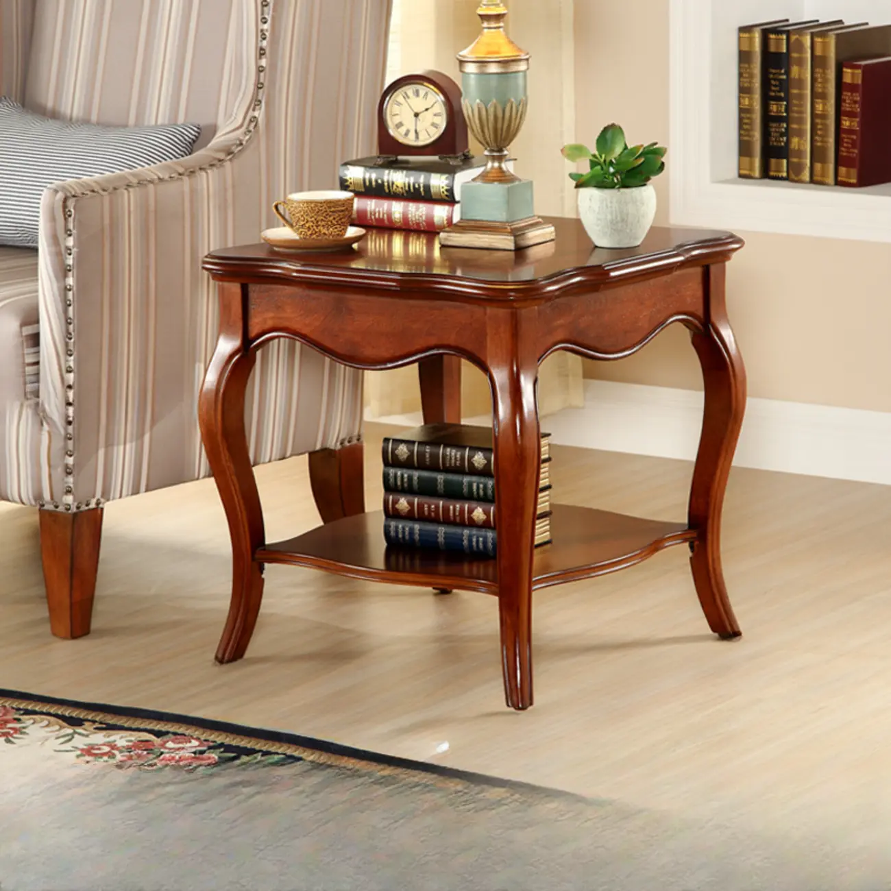 Square Brown Wood End Table for Living Room with Storage Image - 3 | homeyfad