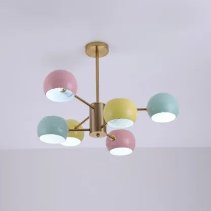 Modern Minimalist Metal Chandelier with Spherical Lampsahde Image - 5