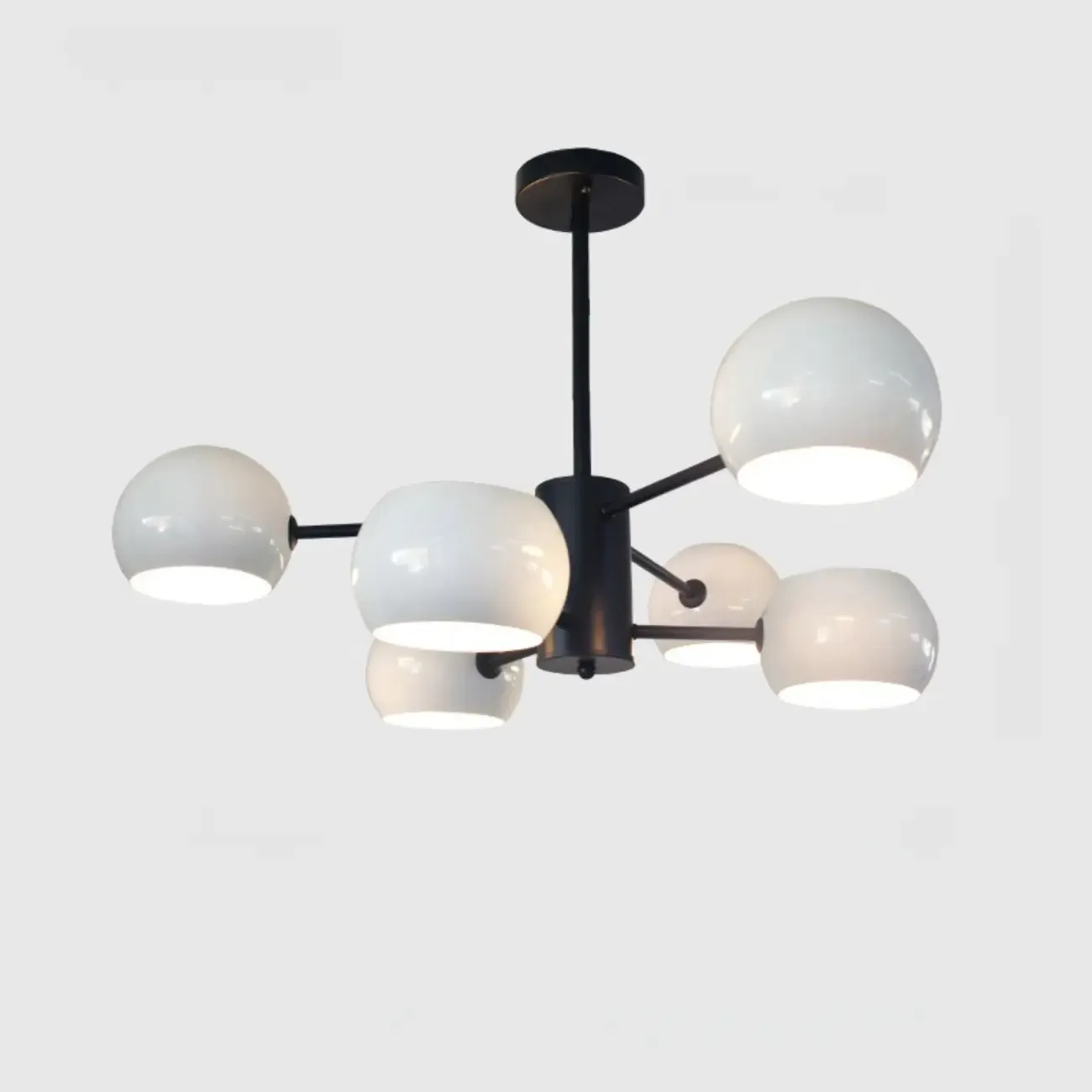 Modern Minimalist Metal Chandelier with Spherical Lampsahde Image - 14