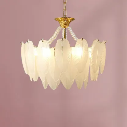 Vintage Crystal Chandelier with Glass Feather Lampshade Image - 5