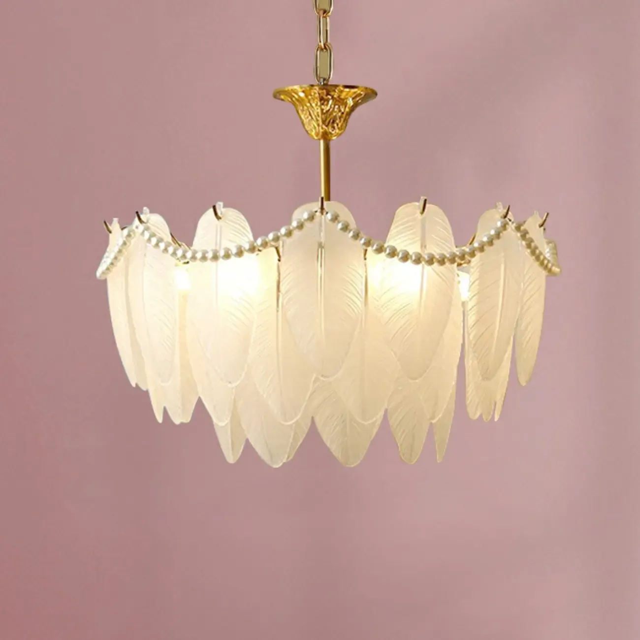 Vintage Crystal Chandelier with Glass Feather Lampshade Image - 6