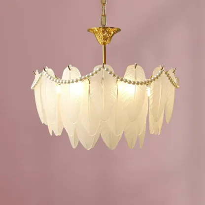 Vintage Crystal Chandelier with Glass Feather Lampshade Image - 6