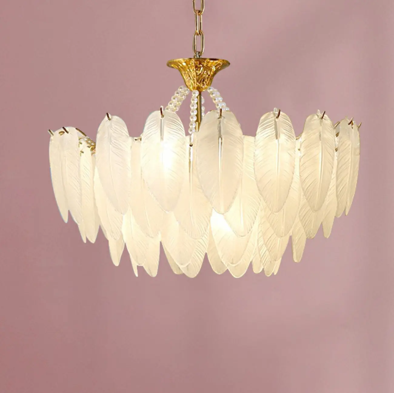 Vintage Crystal Chandelier with Glass Feather Lampshade Image - 7 | homeyfad
