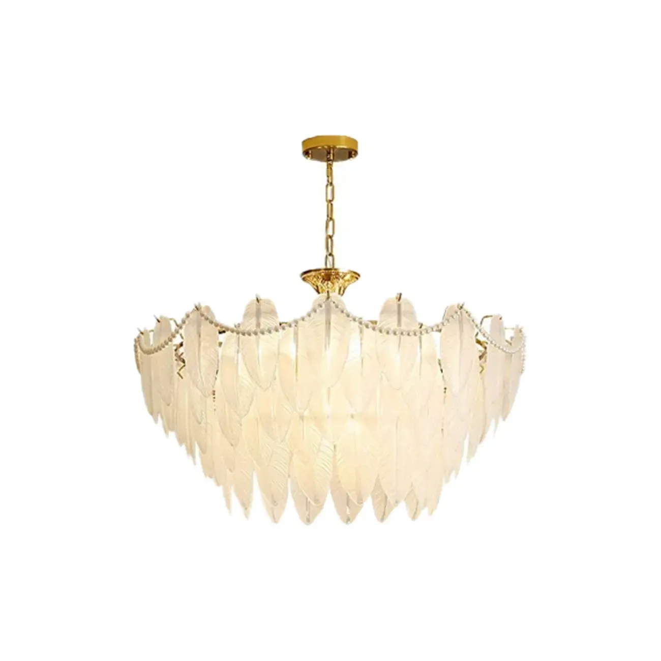 Vintage Crystal Chandelier with Glass Feather Lampshade Image - 10