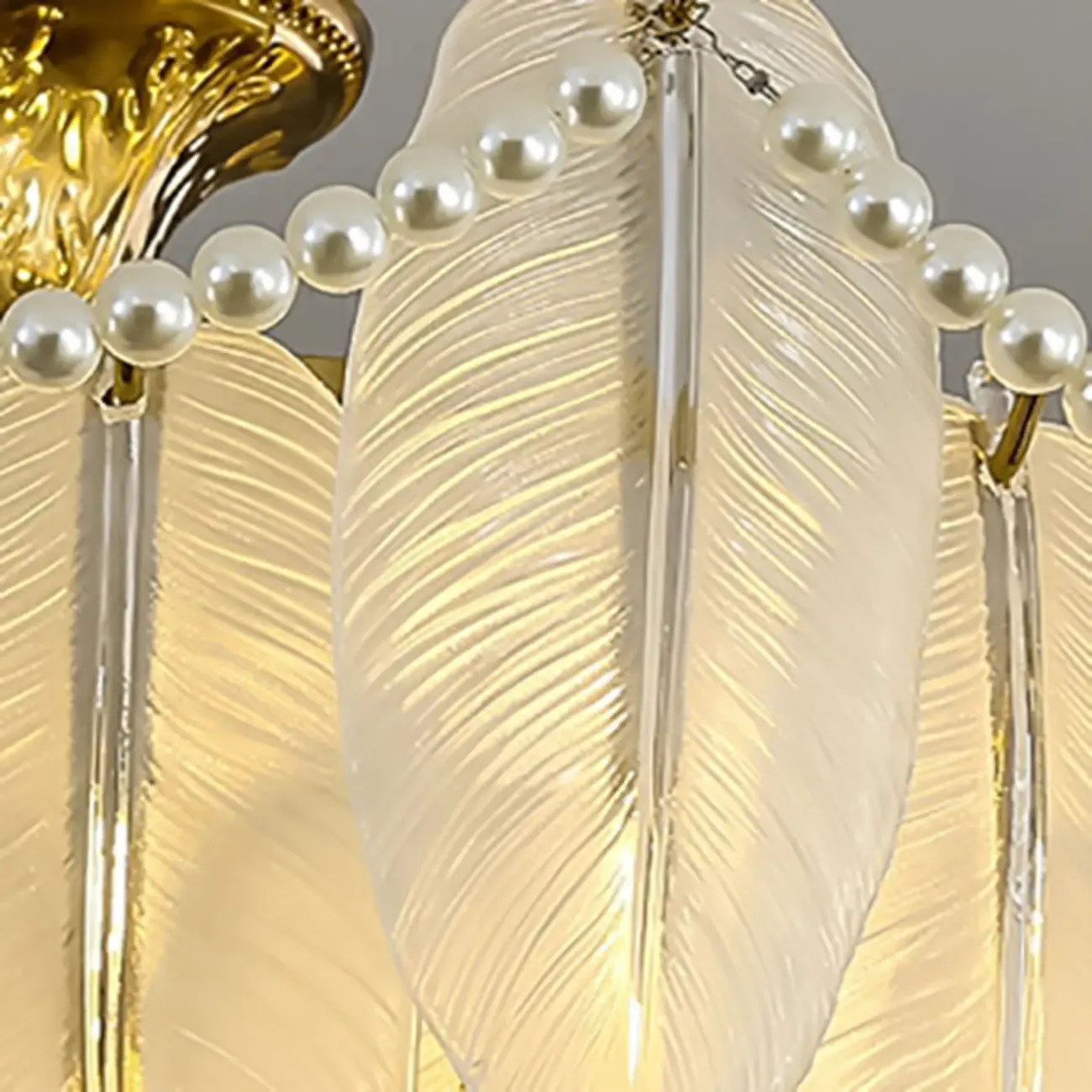 Vintage Crystal Chandelier with Glass Feather Lampshade Image - 11