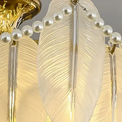 Vintage Crystal Chandelier with Glass Feather Lampshade Image - 11