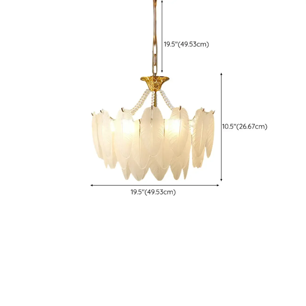 Vintage Crystal Chandelier with Glass Feather Lampshade #size