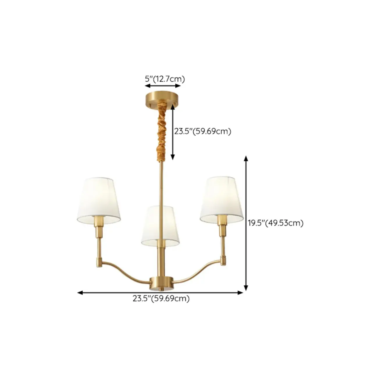 Modern 3-Light White Chandelier with Fabric Shades #size | homeyfad