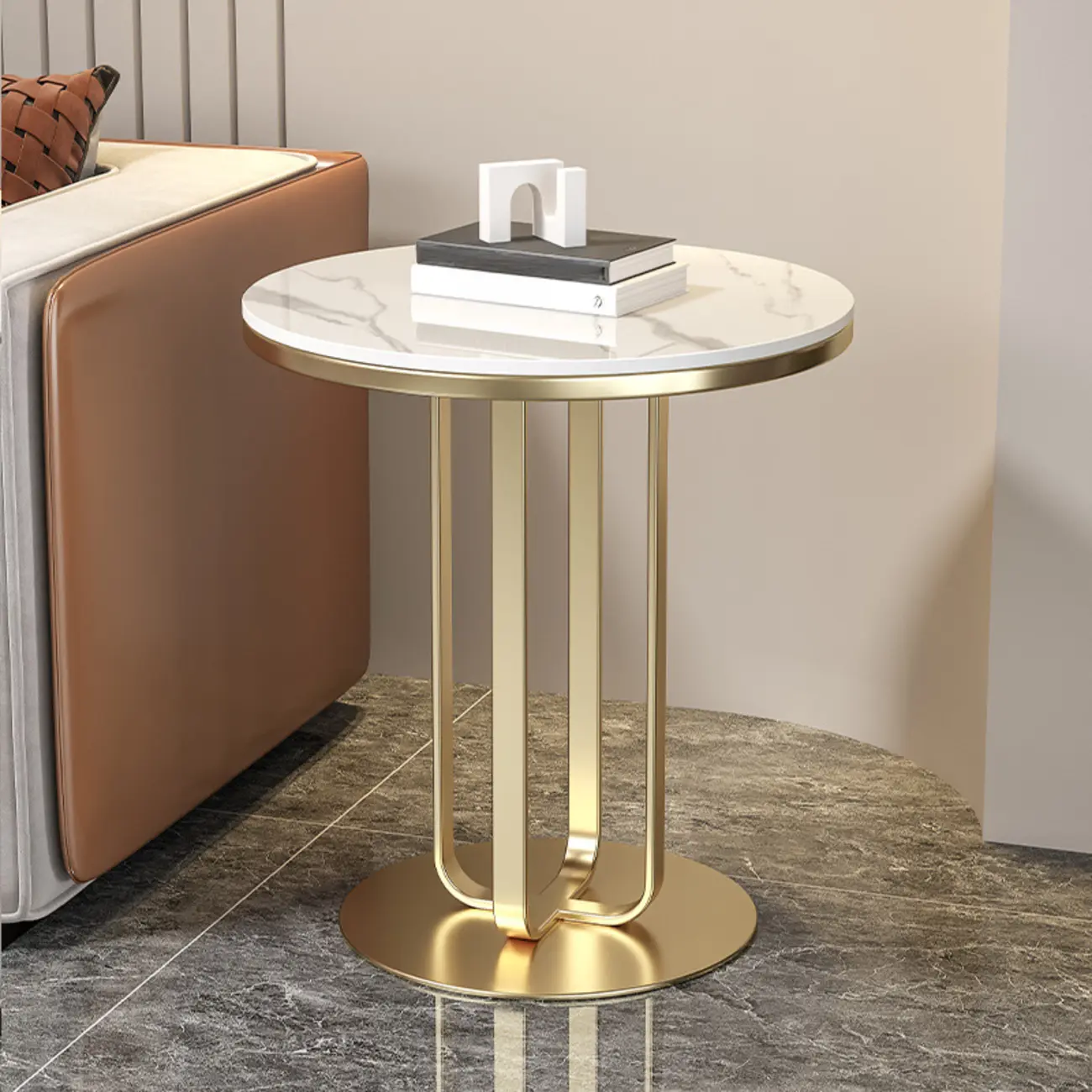 Modern Round White Marble Side Table for Living Room Image - 1 | homeyfad