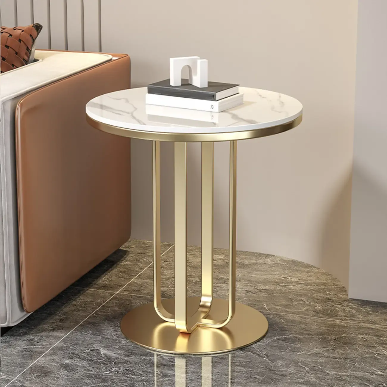 Modern Round White Marble Side Table for Living Room Image - 1