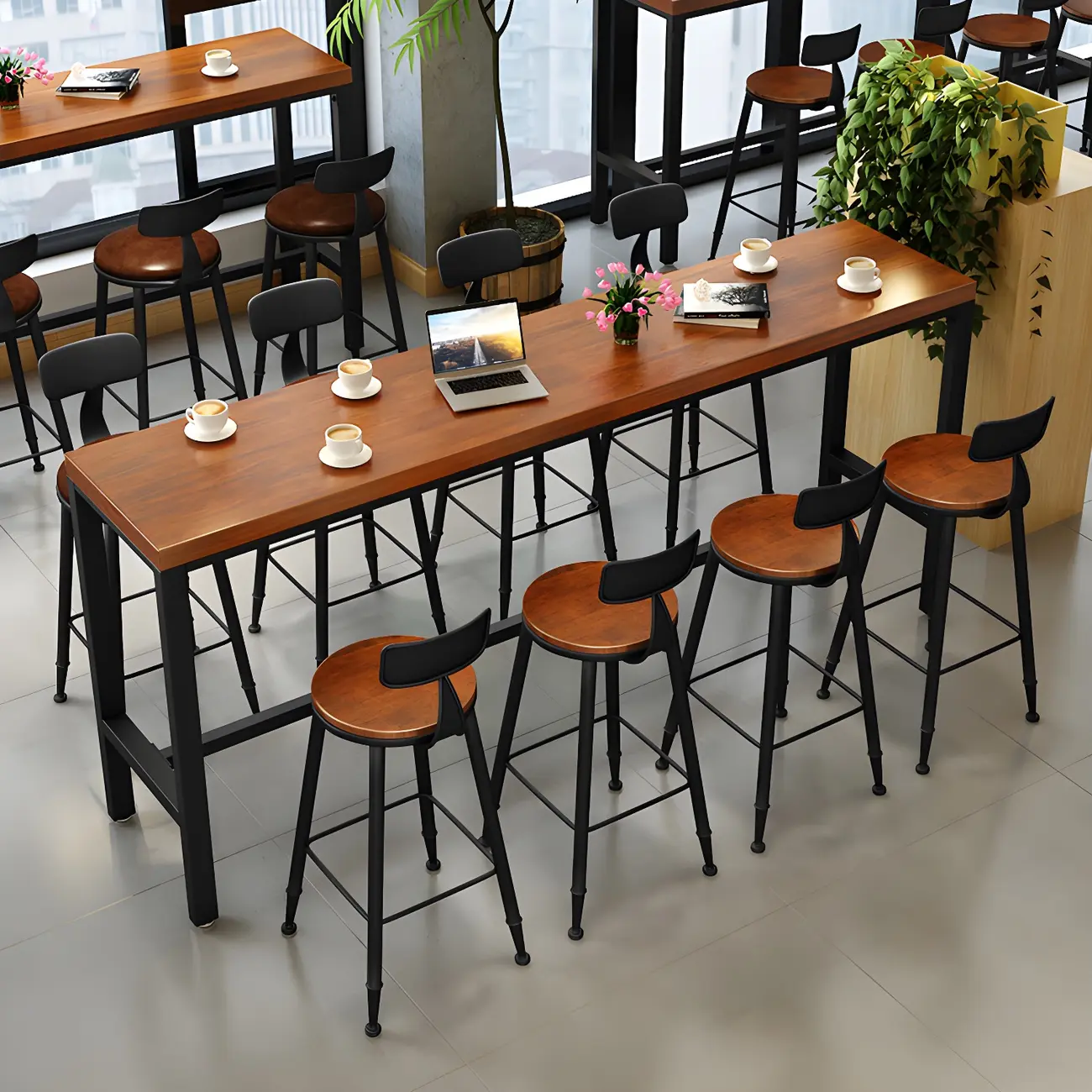 Industrial Brown Solid Wood Bar Set with Bar Stools Image - 1 | homeyfad