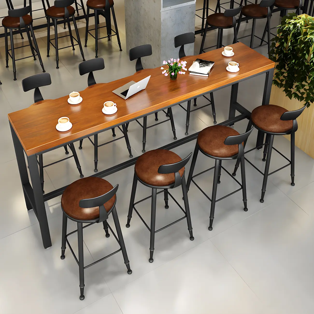 Industrial Brown Solid Wood Bar Set with Bar Stools Image - 2 | homeyfad