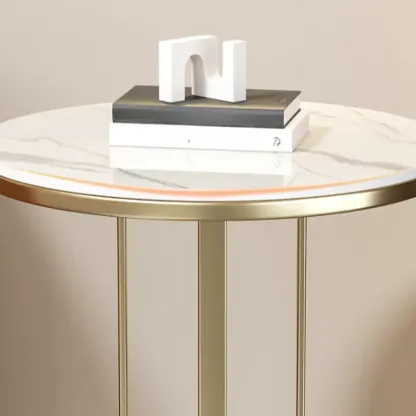 Modern Round White Marble Side Table for Living Room Image - 7