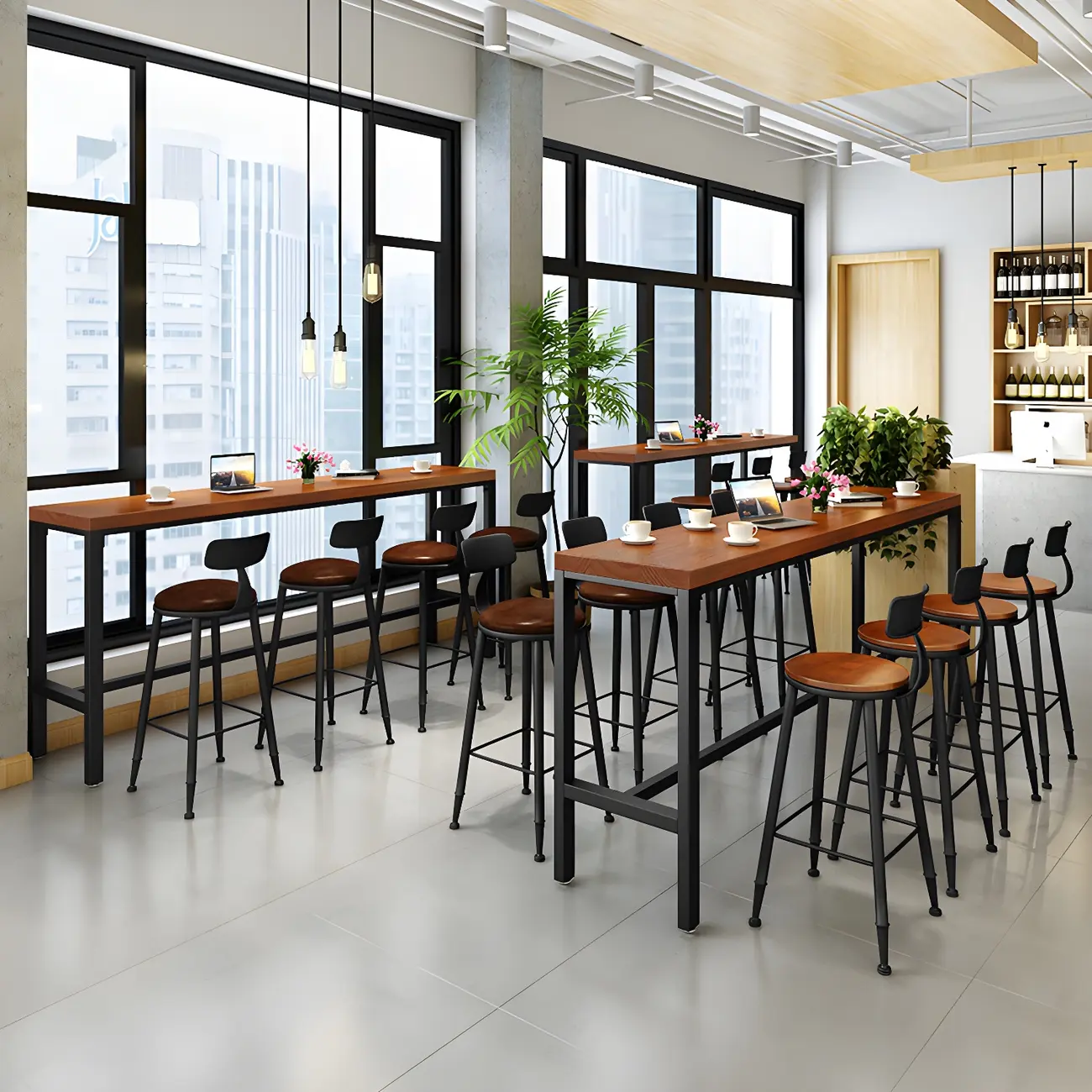 Industrial Brown Solid Wood Bar Set with Bar Stools Image - 3 | homeyfad