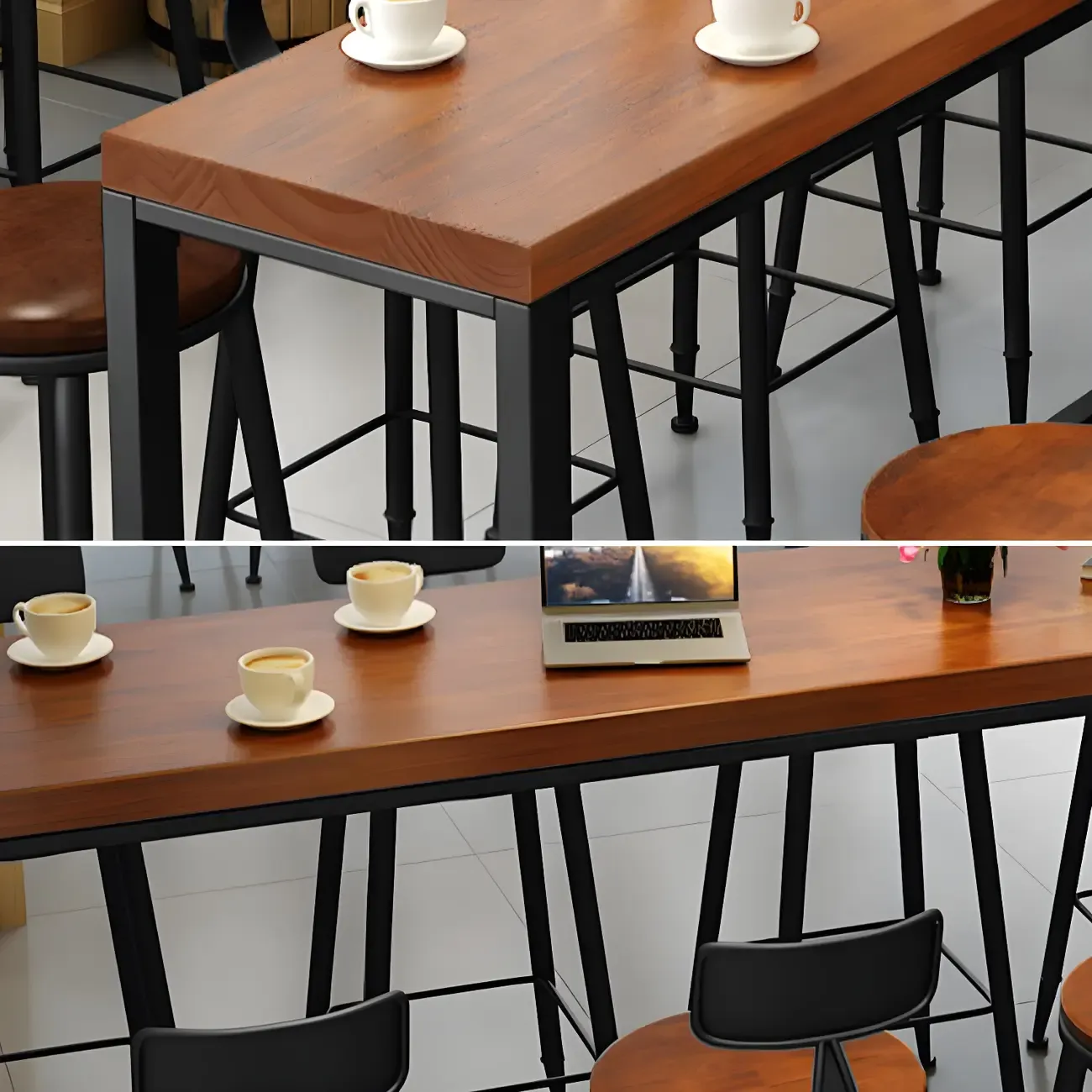 Industrial Brown Solid Wood Bar Set with Bar Stools Image - 6