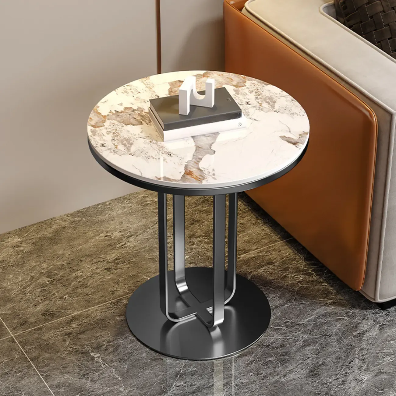 Modern Round White Sintered Stone Side Table for Living Room | HomeyFad