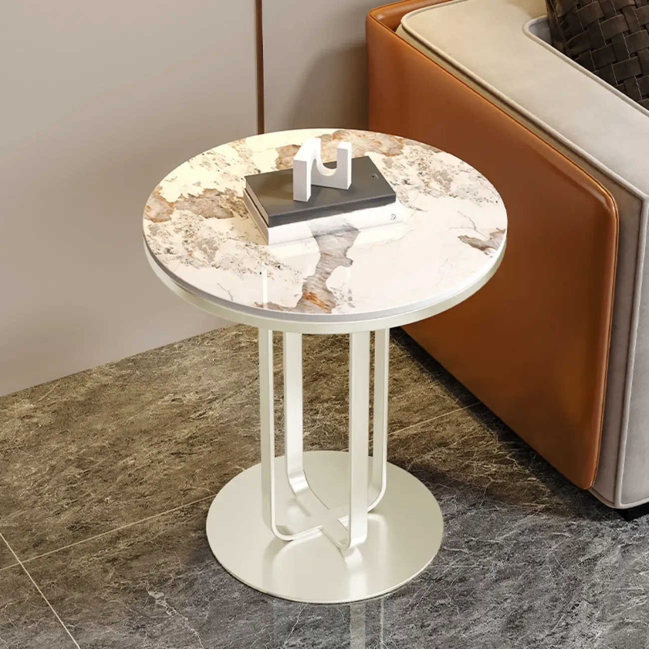 Modern Round White Marble Side Table for Living Room Image - 12