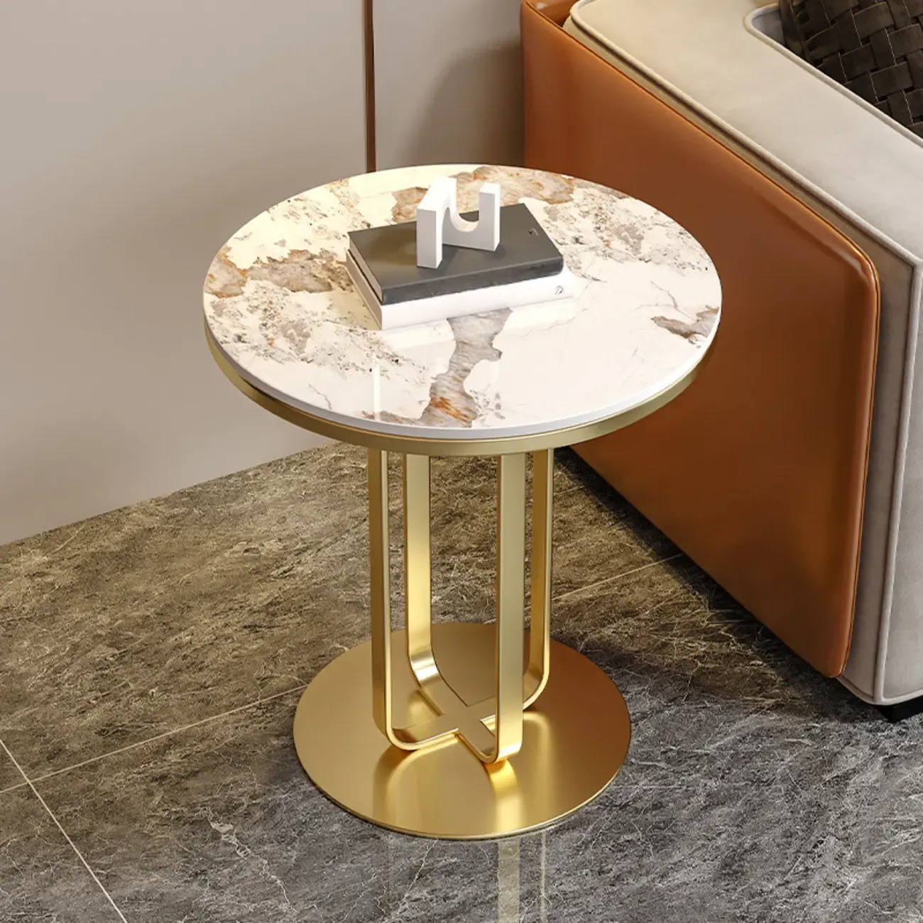 Modern Round White Marble Side Table for Living Room Image - 13