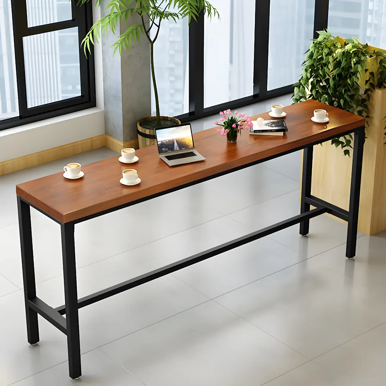 Industrial Brown Solid Wood Bar Set with Bar Stools Image - 9