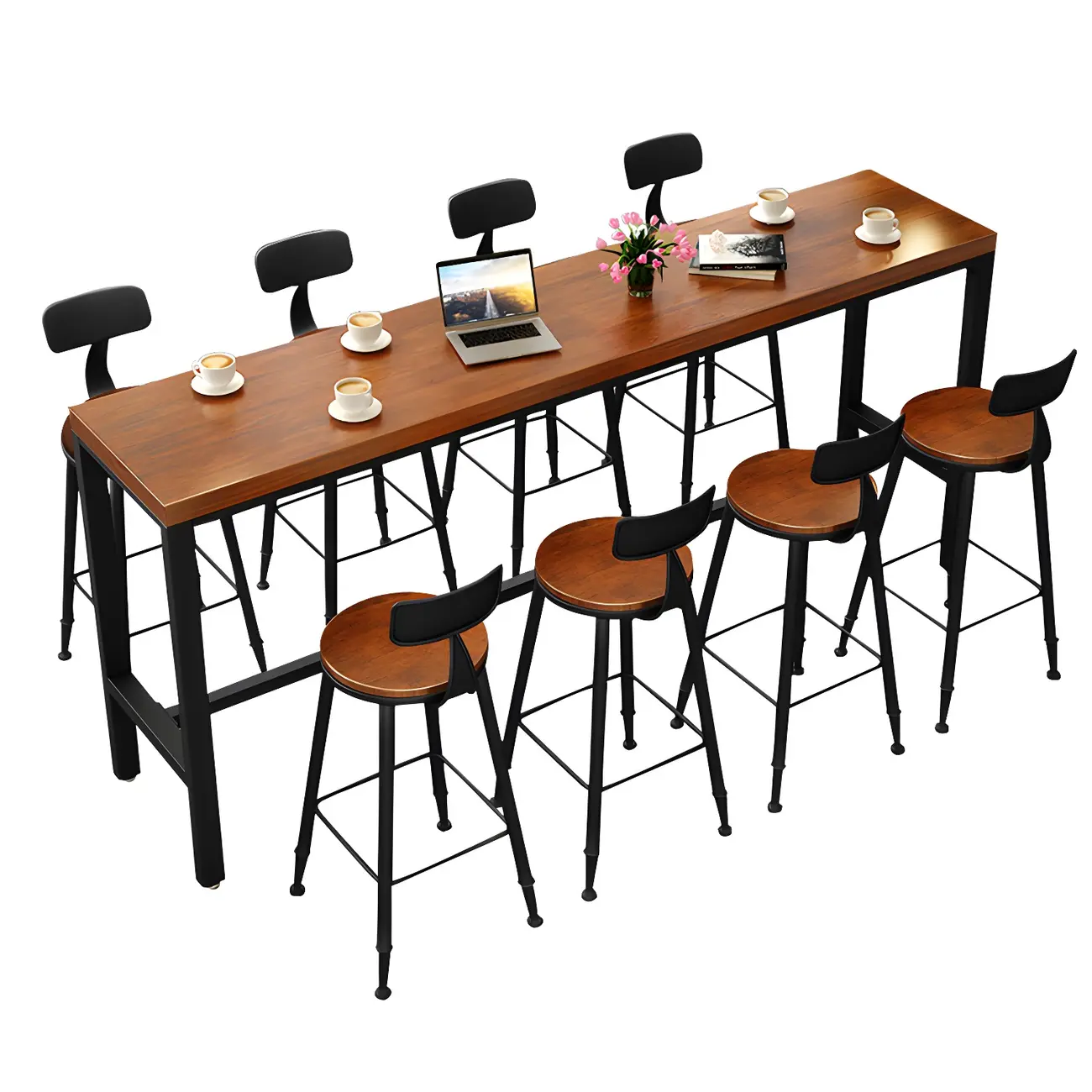 Industrial Brown Solid Wood Bar Set with Bar Stools Image - 10 | homeyfad