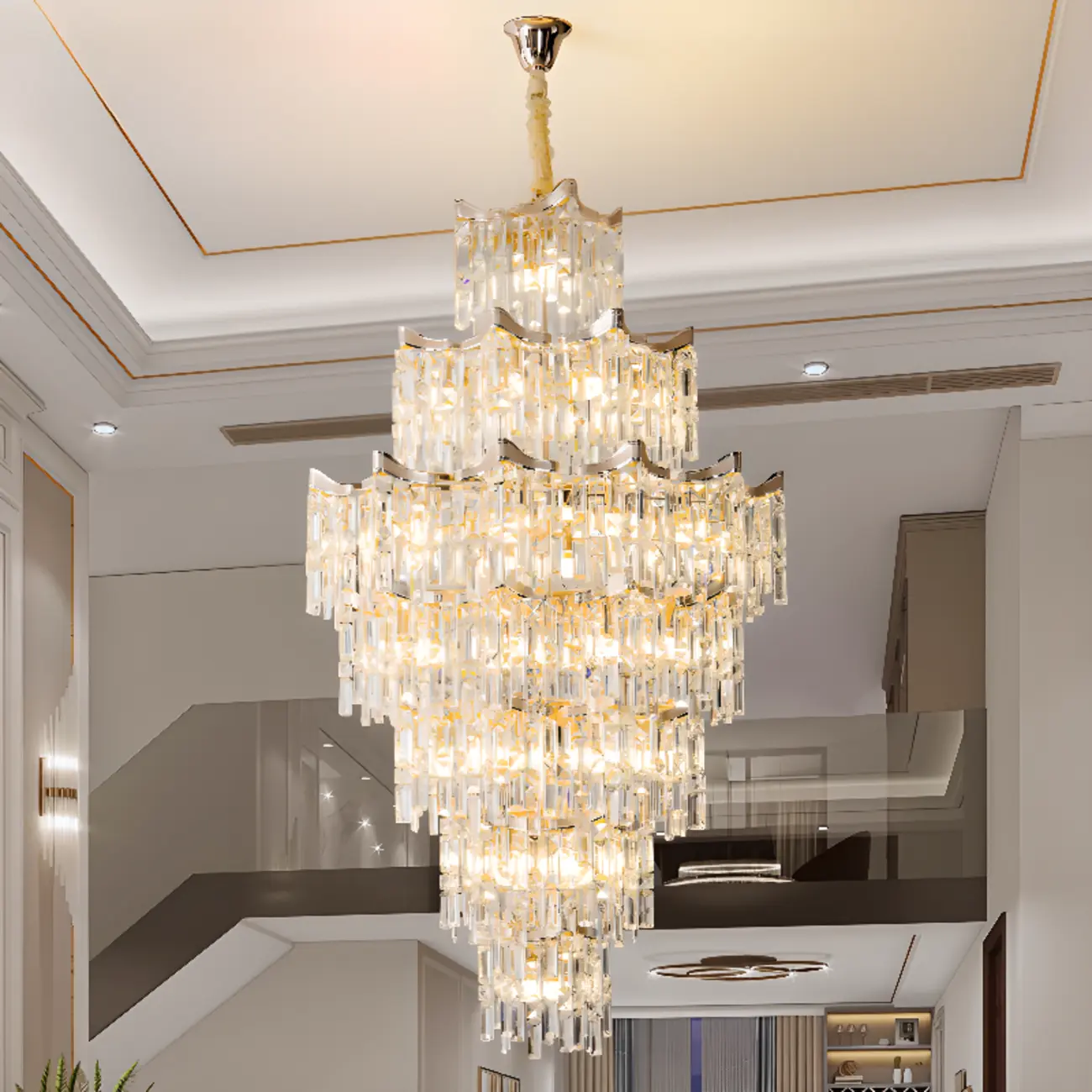Modern Luxury Crystal Cascade Chandelier for High Ceilings Image - 1 | homeyfad