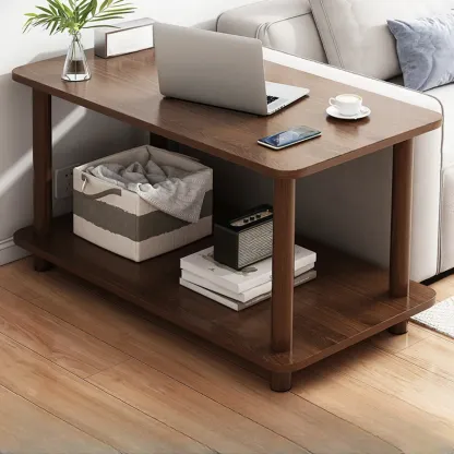  Square White Wood Side Table with Shelf for Living Room Image - 2